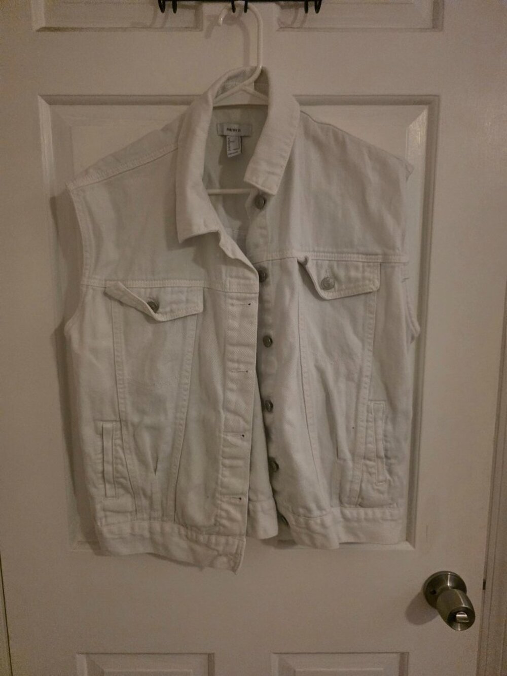 Forever 21 White Denim Vest Button Up Womens Size Small Pockets